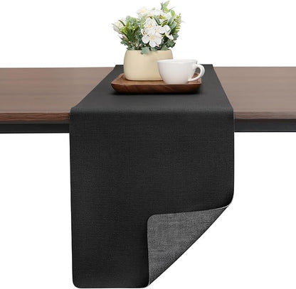 Table Runners 94 Inches Long, Dual-Sided Faux Leather Farmhouse Table Runner Waterproof Heatproof Non-Slip for Living Room Party Home Decor Holiday Decorations(Gray Black, 15 x94 Inch)