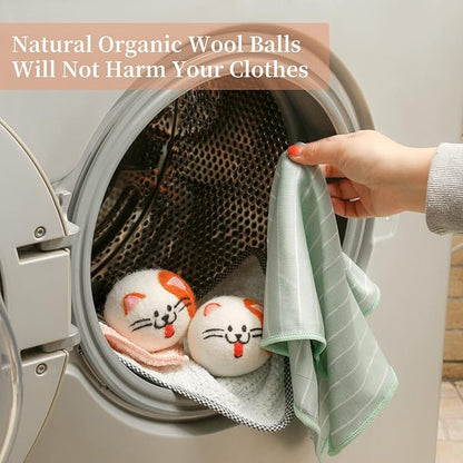 Wool Dryer Balls XL, Cute Cat Face Shape Handmade Dryer Balls Laundry Reusable, Fabric Softener Ball, Shorten Drying Time, Organic Wool - Dry 1000+ Loads(3 Pack Cat Shape)