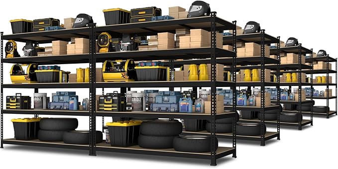 PrimeZone 48" W x 24" D x 72" H Heavy Duty Storage Shelves, 5 Tier Adjustable Garage Shelving Unit, Metal Organizer Shelf Utility Rack for Warehouse Pantry Closet Kitchen, Black, 8 Pack