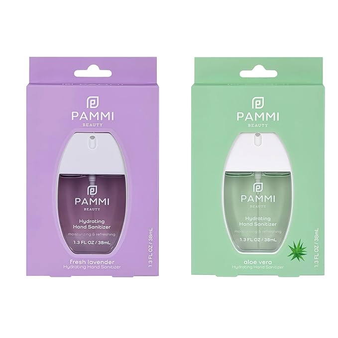 PAMMI Power Mist Hydrating Hand Sanitizer Spray, Portable Travel Size Pocket Hand Sanitizer, Scented Handsanitizer Mini Spray For Car - 600 Sprays (2 Packs (Aloevera, Lavender))