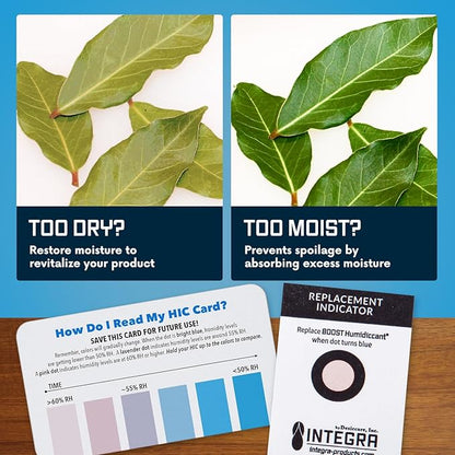 Integra Boost 2-Way Humidity Control Pack – Patented Technology for Humidity Control – Preserve Flavor & Maintain 62% RH – Moisture Absorber for Herbs, Spices & More – 2 Gram (Pack of 20)
