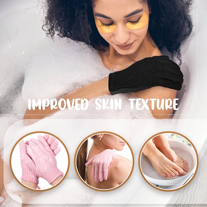 104 Pcs Exfoliating Glove Bulk Shower Gloves with Hanging Loop Exfoliating Body Scrubber Dead Skin Remover for Body Bath Beauty Spa Massage Scrubs Men Women Bathing (Pink)