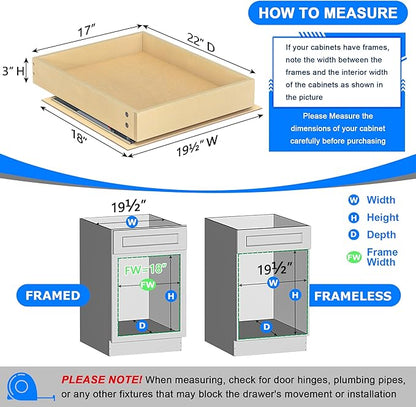WelFurGeer Soft Close Pull Out Cabinet Organizer, 17" W x 22" D Pull Out Drawers for Cabinets, Space-Saving Cabinet Organizer with Easy Installation, Durable Pullout Drawers for Home & Kitchen