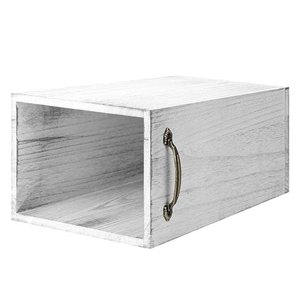 Wood Wastebasket Trash Can Rustic Farmhouse Square Garbage Container Bin with Decorative Metal Handle for Bedroom, Living Room, Bathroom & Office
