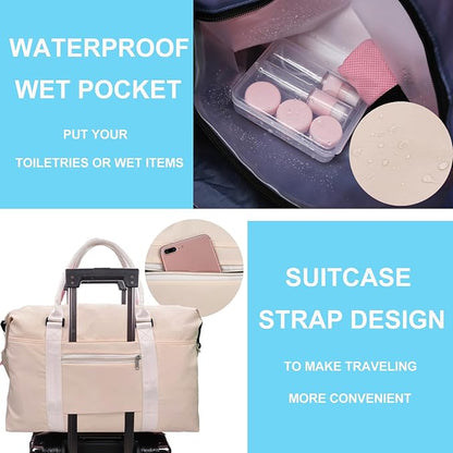 Travel Duffle Bag, Waterproof Sport Tote Gym Bag for Women Men, Overnight Weekender Carry On Bag with Wet Pocket