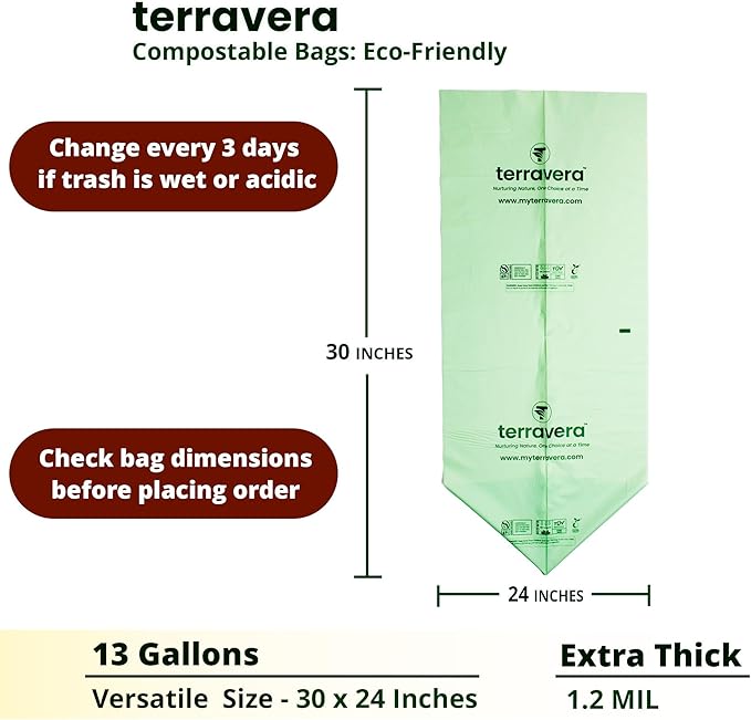 Compostable Trash Bags Flat Top | BPI & OK Home Certified ASTM D6400 Standards | Heavy Duty Kitchen & Yard Waste Bags (13 Gallon Flat Top (50 Count) with Gallon Freezer Bags (50 Count))
