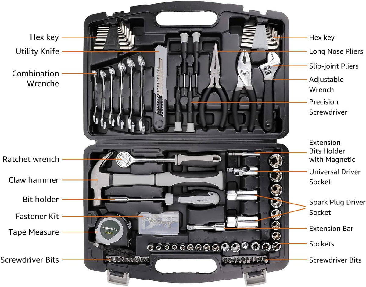 AmazonBasics 131-Piece General Household Hand Tool Set