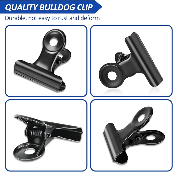 30 Pack Bulldog Clips 0.87 Inch Small Hinge Paper Clips Metal Hinge Clips for Crafts, Food Bags, Drawings, Photos at Home Kitchen & Office Usage, Black, 22mm