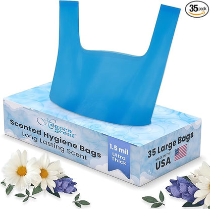 Heaven Scent Hygiene Bags 1.5MIL ULTRA-THICK Discreet Waste Disposal | Made in the USA | Mild Baby Powder Scented Trash Bags for Adult Briefs & Feminine Products - Large, 35 Bags