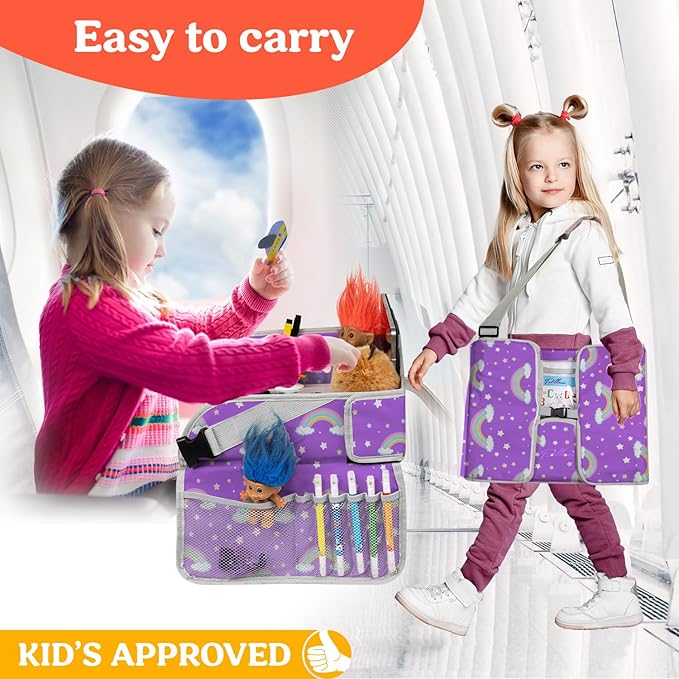 PILLANI Kids Travel Tray for Car - Car Seat Tray for Kids Travel, Road Trip Essentials Must Haves - Carseat Table Roadtrip Activities - Toddler Lap Desk Organizer for Airplane - Kids Travel Essentials