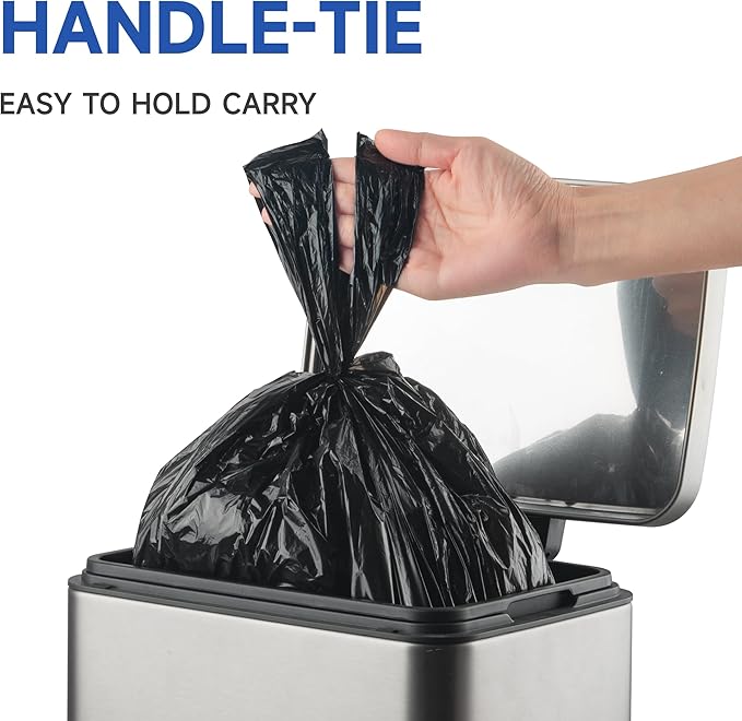Small Trash Bags with Handles 2.6 Gallon 50 Count Black - Ocean Plastic Upcycling - Plastic Garbage Bags, Can Bin & Waste Basket Liner for Kitchen, Bathroom, Office and Pets