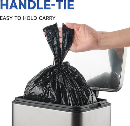 Small Trash Bags with Handles 2.6 Gallon 50 Count Black - Ocean Plastic Upcycling - Plastic Garbage Bags, Can Bin & Waste Basket Liner for Kitchen, Bathroom, Office and Pets