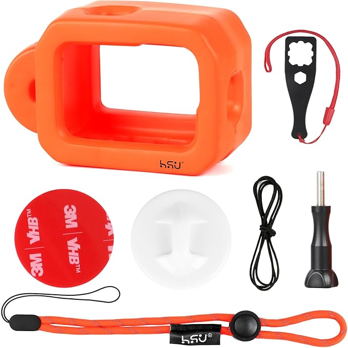 HSU Floaty Case for GoPro Hero 13/12/ 11/10/ 9 Black, Floating Case with Long Screw and Adhesive Anchors for Snorkeling, Surfing, Wakeboarding, GoPro Hero Accessories