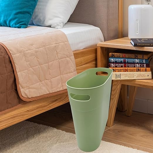 Small Trash Can Plastic Bathroom Wastebasket 3.2 Gallon Slim Garbage Container Bin with Handle for Home Kitchen Bathroom Bedroom Office, 2 Pack (Green)