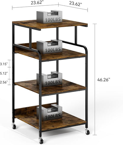 Warmiehomy 4 Tier 24" x 24" Printer Stand with Adjustable Storage Shelf - Large Tall Printer Table with Wheels - Rolling Cart for 3D Laser Printer - Home Office Small Spaces Organization (Brown)
