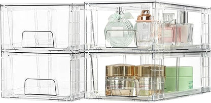 Vtopmart 8 Pack Stackable Storage Drawers,Clear Acrylic Drawer Organizers with Handles, Easily Assemble Containers for Fridge, Bathroom,Kitchen Undersink,Cabinet,Pantry Organization and Storage