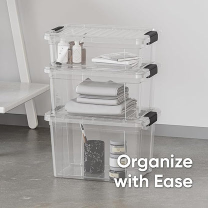 Superio Storage Bins with Lids - Clear Boxes for Organizing, Stackable Plastic Containers - BPA Free, Non-Toxic, Odor Free, Organizer for Home, Office, Dorm(4 Pack, 11 Qt)