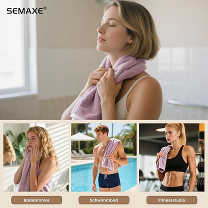 SEMAXE 12 Pack Hand Towels for Bathroom, 100% Cotton Towels with Hanging Loops, Soft and Highly Absorbent, Hand Towel Set for Gym, Shower, Hotel, Spa and Kitchen, Purple