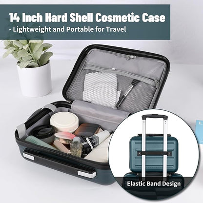 5-Piece Luggage Set, Lightweight ABS+PC Hard Shell Suitcase with YKK Zipper & TSA Lock for Family, Teal Blue, 14in/18in/20in/24in/28in