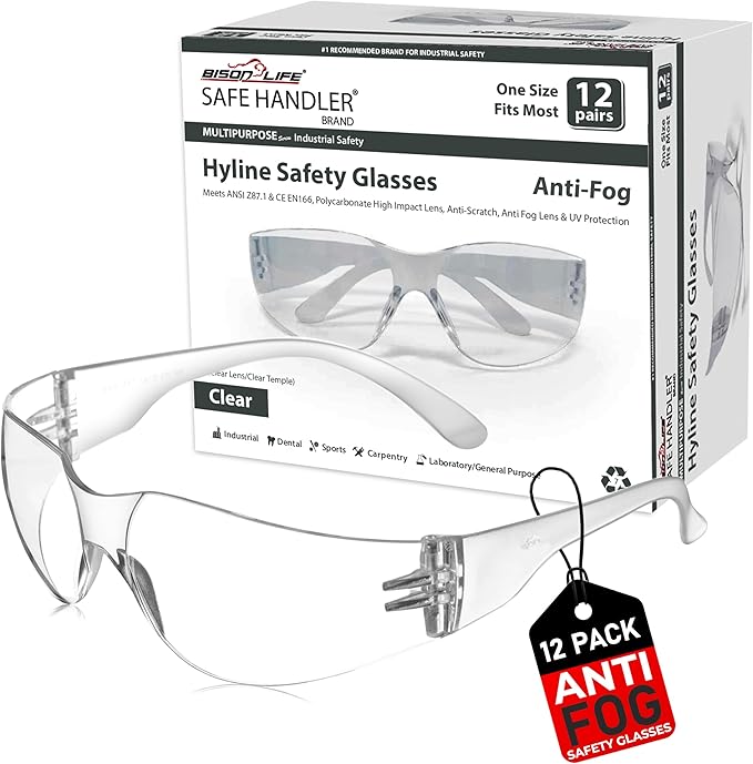 SAFE HANDLER Hyline Anti-Fog Color Safety Glasses Variety, Impact Resistant, Polycarbonate, Anti-Scratch