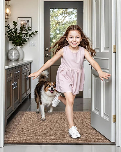 LUMI Indoor Door Mat 17"x30", Ultra Thin Low Profile Non-Slip Doormat for Home Entrance, Absorbent & Stain-Resistant Welcome Mats, Washable Entryway Mat for Front Door, Patio, Porch, Camel