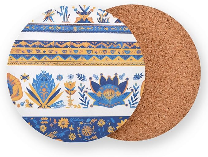 Vector Illustration Ukrainian Folk Pattern 4 Pcs Round Coasters