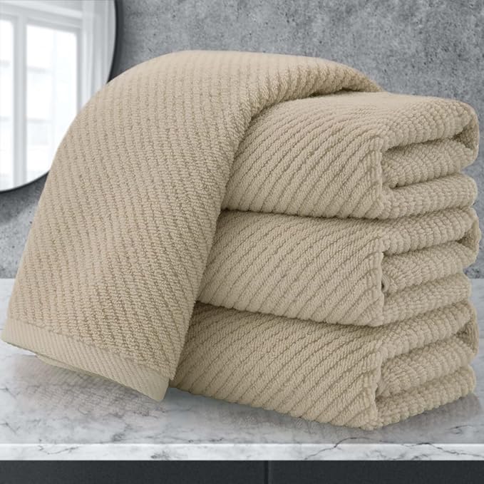 Beige Hand Towels, Hand Towels for Bathroom Set of 4, Large 18"x 28" - 100% Cotton | Lightweight | Thick | Quick Dry | Soft | Absorbent, Luxury Towel Set, Bathroom Essentials, Dark Beige