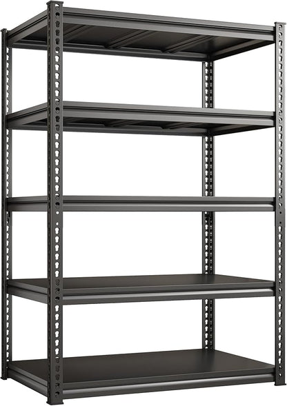 REIBII 72" H Garage Shelving Load 2500 LBS, Heavy Duty Storage Shelves, 5-Tier Adjustable Garage Shelves for Warehouse, Basement, 72" H x36 W x18 D, Black