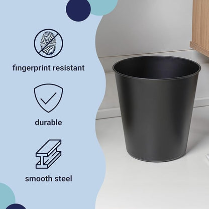 happimess HPM1113A Nolan Modern Classic Smooth Steel 2-Gallon Wastebasket for Home, Bathroom, Living Room, Office, Bedroom, Kitchen, Matte Black