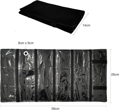 Travel Jewelry Roll Bag Portable Organizer Pouch With Grids&PVC Cover Storage Bags for Necklace, Bracelet, Bracelet,Ring, Badge, Pendant