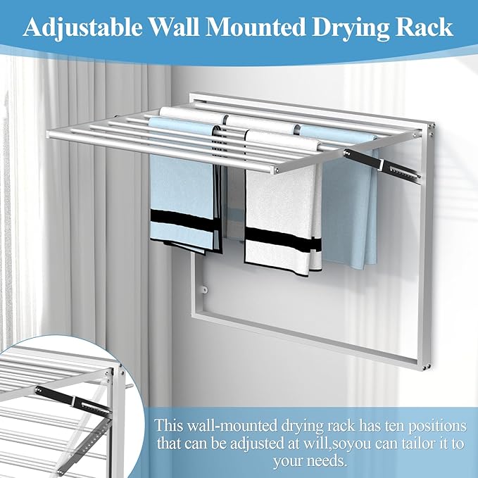 2 Pcs Wall Mount Clothes Drying Rack 26 X 31.5 Laundry Room Organizer Laundry Drying Rack Foldable Stainless Steel Drying Rack Clothing Space Saver Laundry Rack for Hanging Clothes Sock Towel