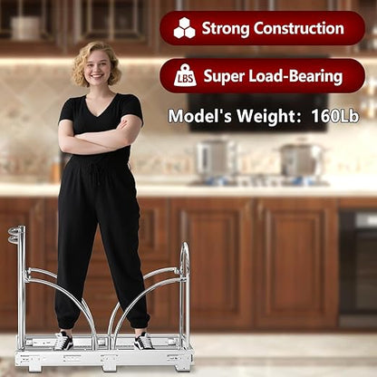 Dual Under Sink Trash Can Heavy Duty Pull Out Trash Can Under Cabinet, Fits 2x35Qt (7-9 Gal) Commercial Trash Cans Cabinet Trash Bin Pull Out Kit Requires ≥ 22''Dx 16''Wx 17''H, No Can (Silver)