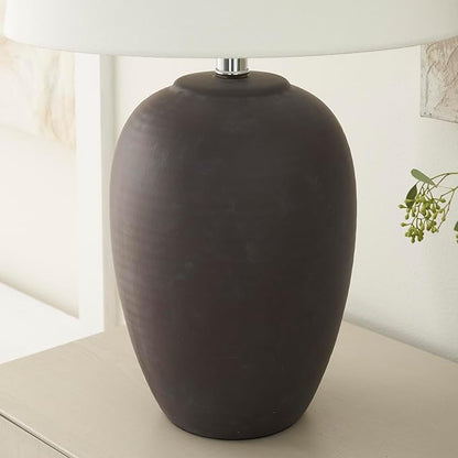 Nourison Home 23" Dark Purple Distressed Ceramic Pot Table Lamp for Bedroom, Living Room, Dining, Office, with White Shade