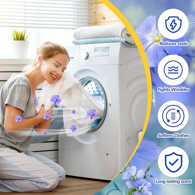 600 Count Flax Scent Dryer Sheets Fabric Softener Fresh Scent Dryer Sheets Bulk Naturally Softens and Removes Static Cling, Ideal for Large Households, Sensitive Skin
