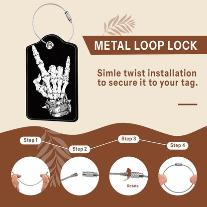 2 Pcs Skull Luggage Tags for Suitcases, Black Leather Luggage Tags, Privacy Cover ID Label with Stainless Steel Loop & Address Card, Funny Skull Travel Bag Tag Luggages Accessories for Suitcases