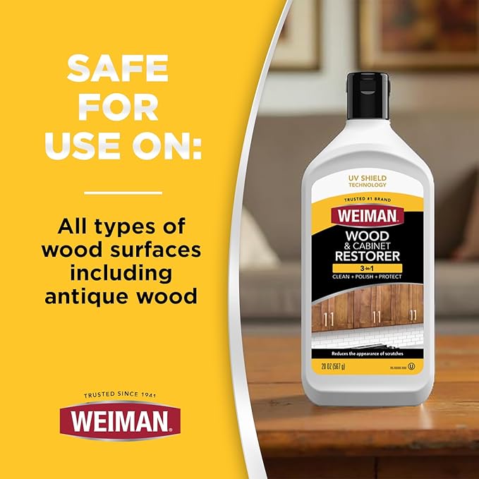 Weiman Wood and Cabinet Restorer 3-In-1 Bundle - Removes Dirt, Residue, Dust, Reduces Scratches, Restore Shine, Prevent Fading, UV Shield Technology, Safe for Antique Wood, Tables, Chairs, Cabinets