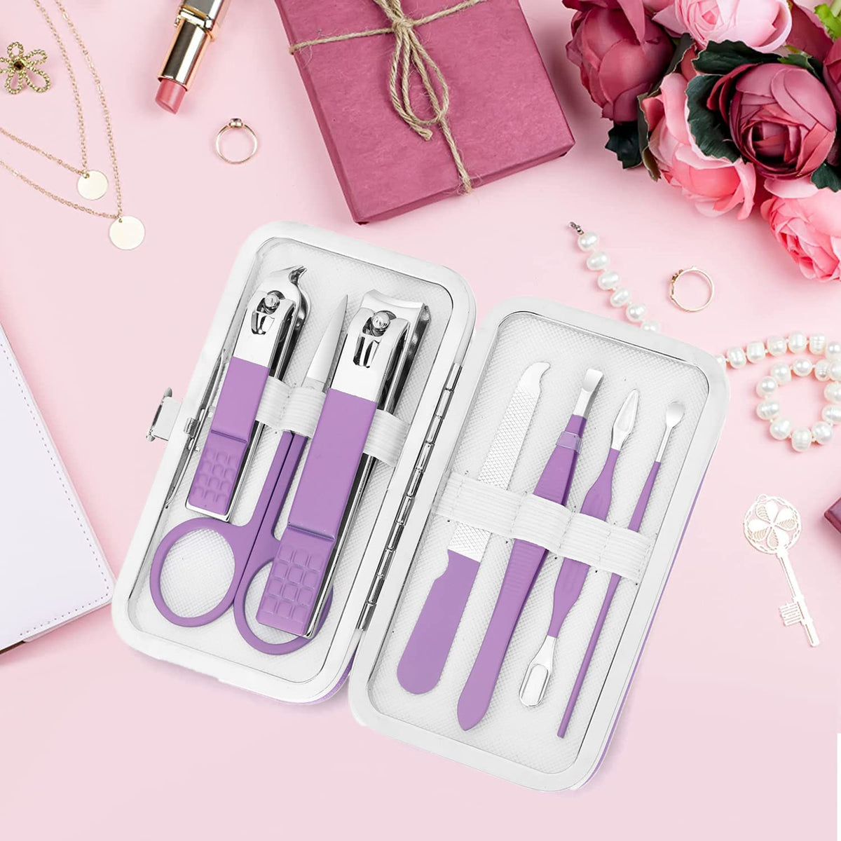 Manicure Set Women Nail Clipper Set Grooming Kit Pedicure Kit Finger Nail Clippers Grooming Kit Nail Tools Gift with Travel Case For Women Girls Friends Parents Gifts