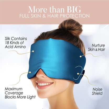 LULUSILK Reversible Mulberry Silk Sleep Mask for Women and Men, Adjustable Real Silk Eye Mask for Sleeping, Peacock Blue and Black, Pack of 1