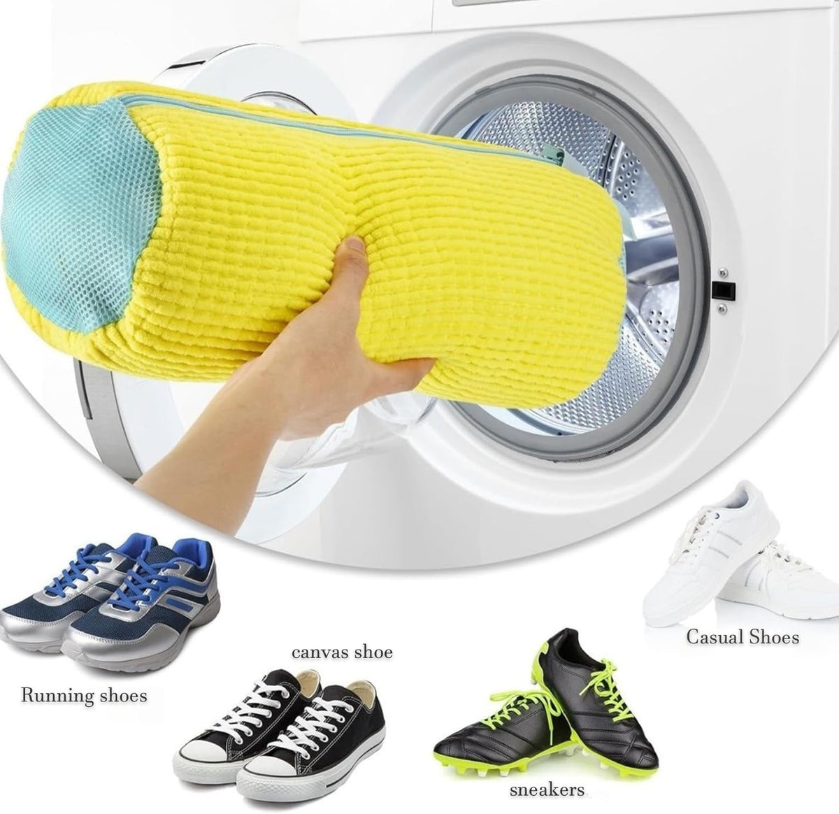 Shoe Cleaning Bags2-Pack Shoe Washing Machine Bags - Universal Laundry Shoe Cleaning Bags for Washer & Dryer, Fits All Shoe Types (Yellow)