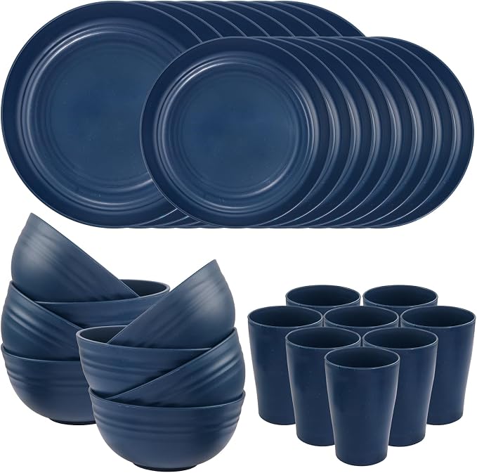 32PCS Blue Wheat Straw Dinnerware Sets