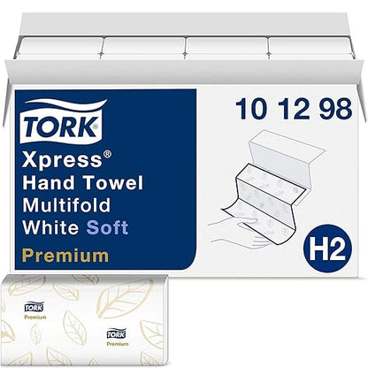 Tork Xpress Paper Towel Dispenser and Tork Extra Soft Multifold Hand Towel White with Blue Leaf Print