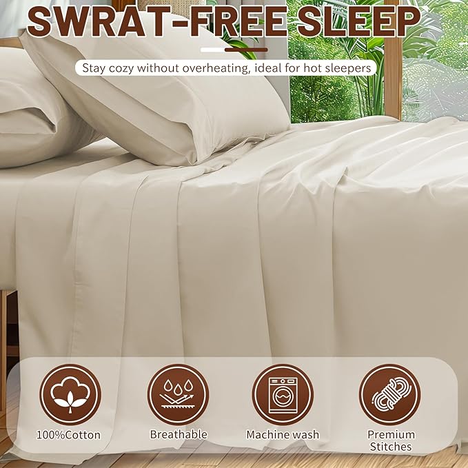 Extra Deep Pocket California King Sheets 18-24 Inch 100% Egyptian Cotton 1000 Thread Count Sateen Weave Soft Breathable 4 Pieces（California King,Linen）