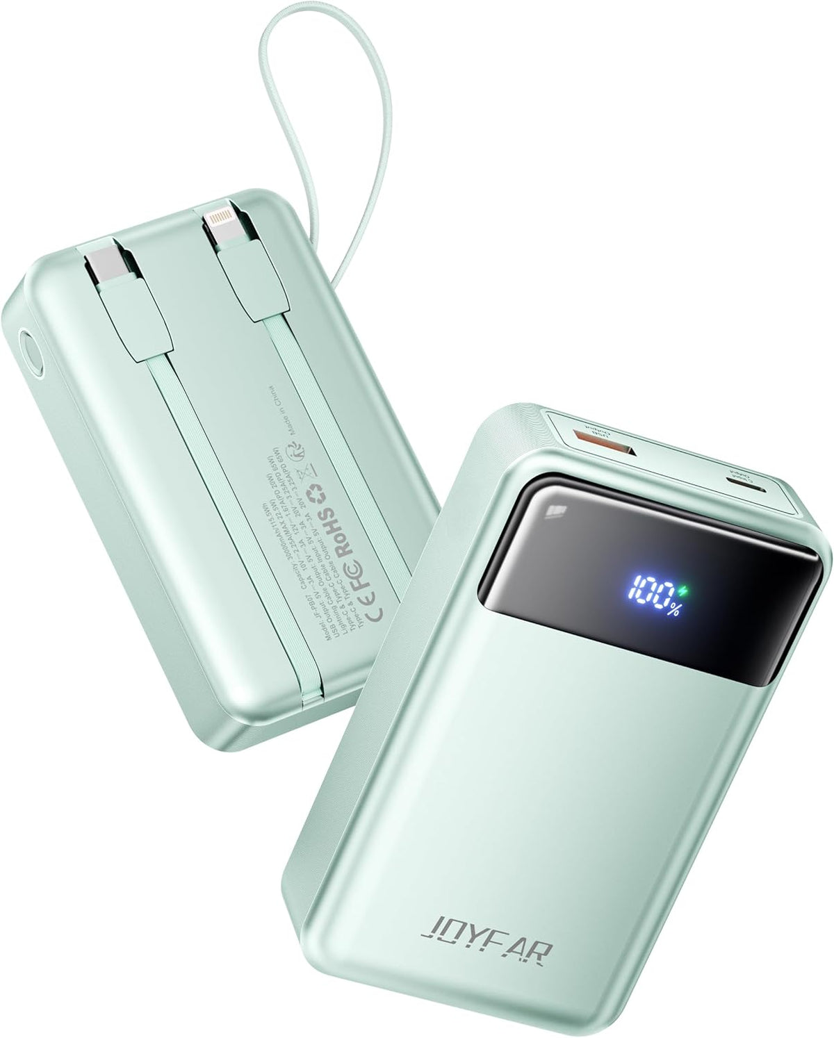 Portable Charger Power Bank - 30000mAh 65W Laptop Travel Essentials Battery Pack USB C Built in Cable Phone Fast Charging Compatible with iPhone 16 15 14 13 iPad MacBook Samsung Google (Green)