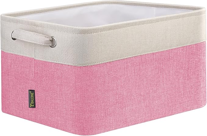 BALEINE 1 Pack Fabric Storage Bins for Shelves, Linen Storage Baskets for Organizing, Decorative Closet Bins for Clothes, Home (Pink, 12"x8"x8")
