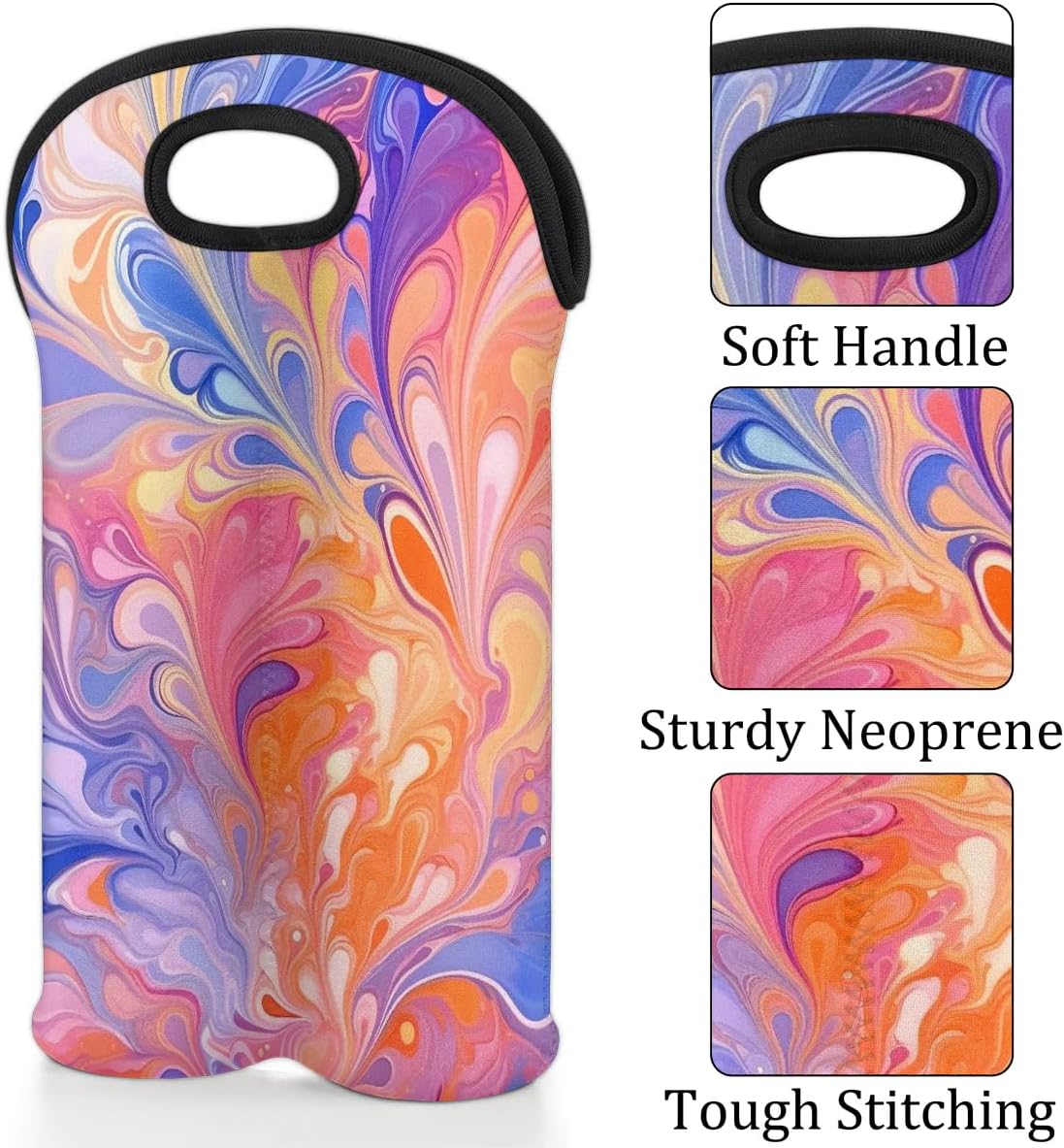 Wine Carrier Tote Personalized Bag for 2 Bottles - Neoprene Wine Bottle Holder with Carry Handle, Wine Protective Bag Insulated Bag Beer Cans Water Bottle Holder for Travel Picnic,Style4
