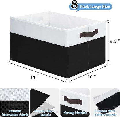 Criusia 8 Pack Large Storage Baskets for Room Organization, Multi-Purpose Bins for Closet, Shelves, Kitchen, Office, Decorative Fabric Foldable Storage Boxes with Handles (14L*10W*9.5H)