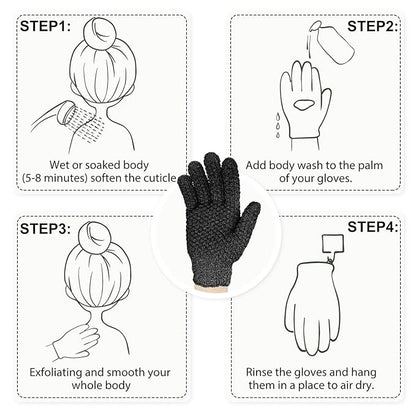 Evridwear Exfoliating Dual Texture Bath Gloves for Shower, Spa, Massage and Body Scrubs, Dead Skin Cell Remover, Gloves with Hanging Loop (1 Pair Black Heavy Glove)