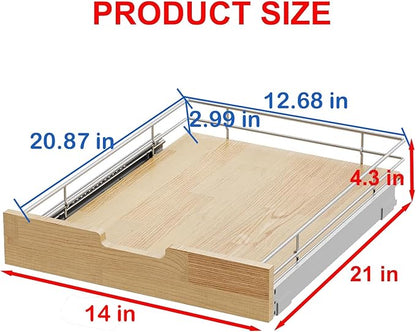 Pull Out Cabinet Organizer,Heavy-Duty Slide Out Shelf, Wood And Wire Basket, Pull Out Drawer for for Kitchen Under Sink Space, Pantry, Bathroom (14 * 21 WM)