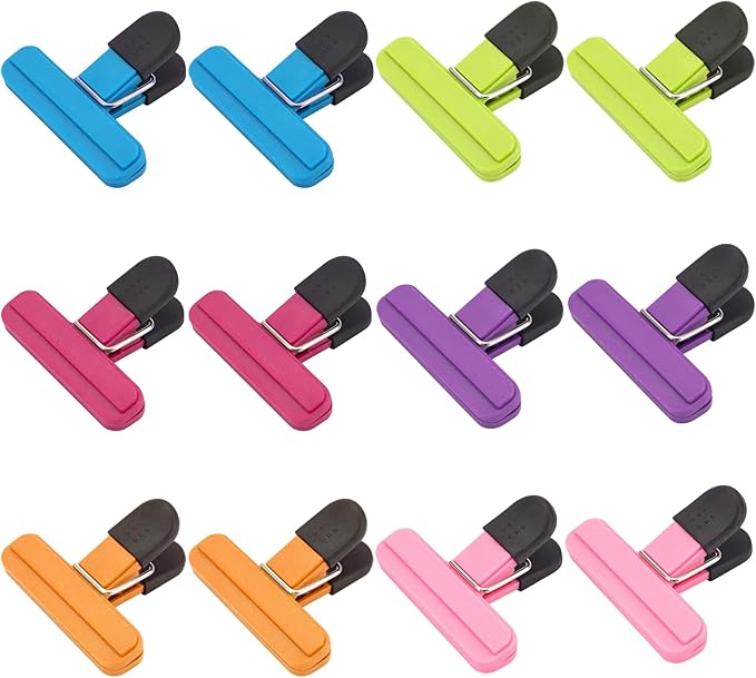 Chip Clips, 12 Pack Food Clips, Snack Bag Clip, Plastic Heavy Duty Seal Grips for Food Storage, Home, Office and More(3 x 2.5 Inch)