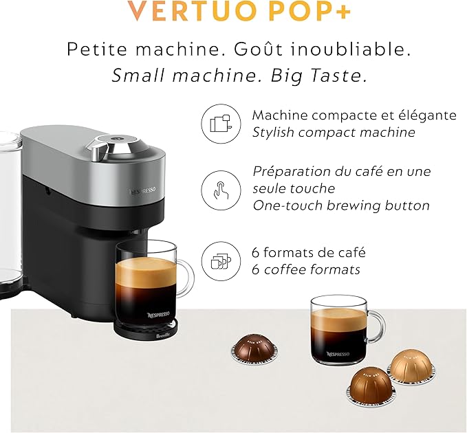 Nespresso Vertuo Pop+ Deluxe Coffee and Espresso Maker by Breville with Milk Frother, Titan